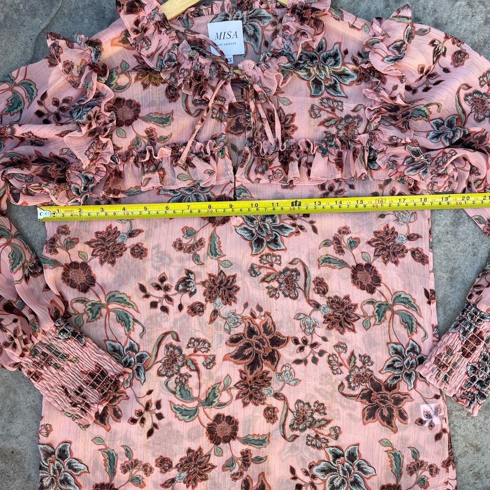 MISA Raffi Top Choco Rose Floral Ruffle Blouse - Picture 9 of 9